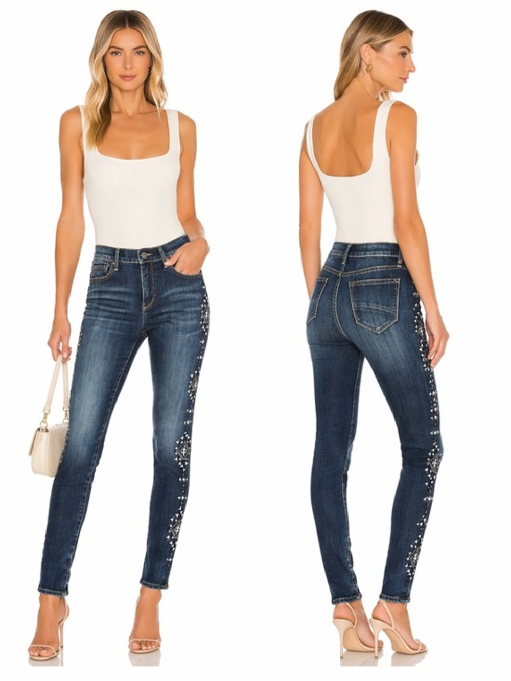Driftwood Marilyn Embroidered Studded Skinny Jeans Size 27 Boho Western Denim